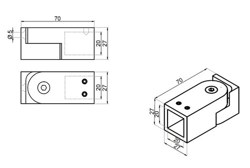 Mocowanie regulowane ściana-szkło 3