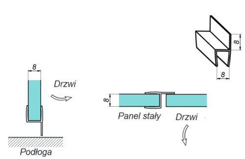 Uszczelka do kabiny - piórko 180° H=8 mm 3