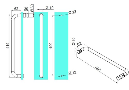 Pochwyt typ C z gałką fi19x400 mm 2