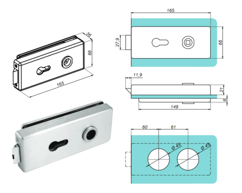 Zamek z otworem na klamkę i wkładkę 2