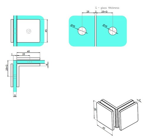 Łącznik szkło-szkło 90° 3