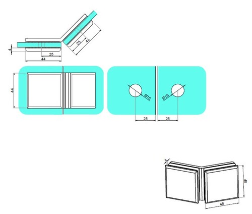 Łącznik szkło-szkło 135° 3