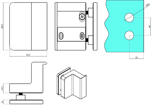 Przeciwkaseta do zamka hakowego - montaż w szkle przesunięty 2