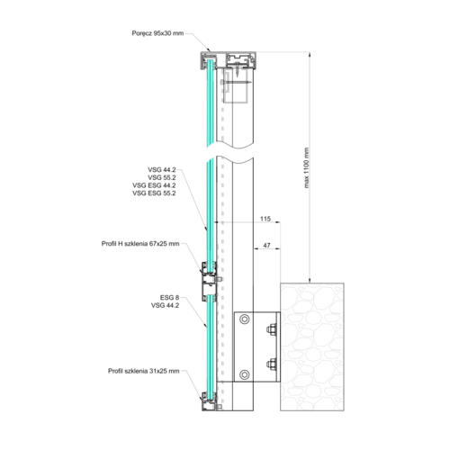 Montaż boczny ze szklaną maskownicą płyty balkonowej, szklenie w poręczy 2