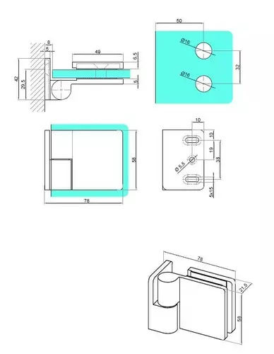 Zawias unoszony ściana-szkło lewy 90° 3