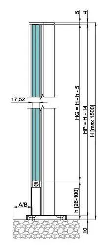 Montaż do podłogi, szklenie do wysokości słupka 3
