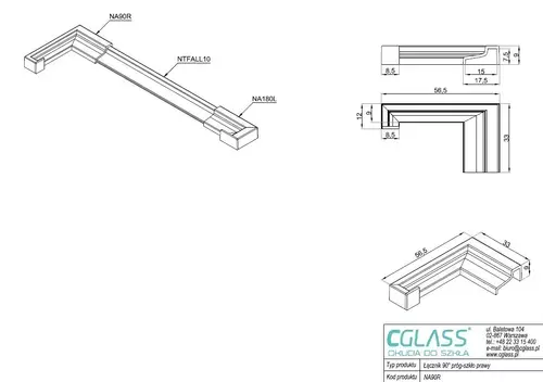 90° right threshold connector (threshold to glass) 3