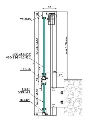 Side mounting, balcony glass cover, glazing in handrail 2