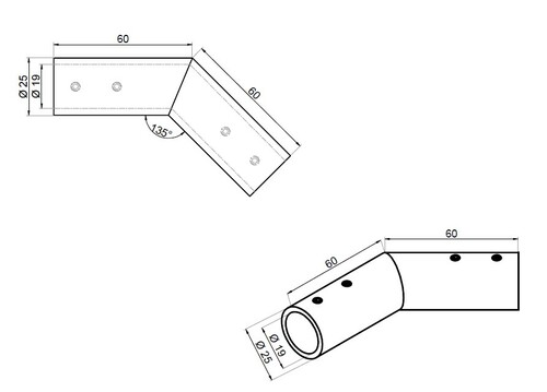 Railing-to-railing connector 135° 2