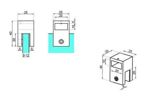 Open mounting bar-glass 90° 2
