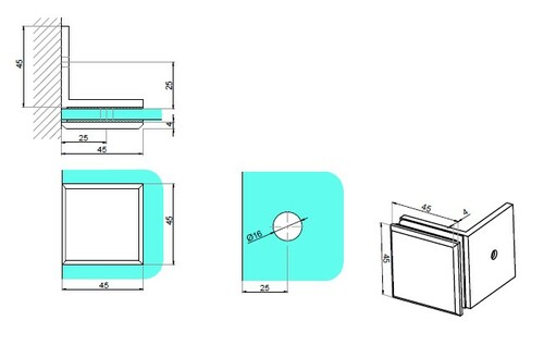 Connector wall-glass 90° 2