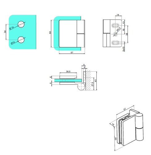 Lift hinge wall-glass right 90° 3